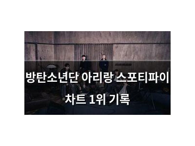방탄소년단 아리랑 스포티파이 차트 1위 기록