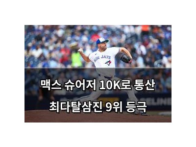 맥스 슈어저 10K로 통산 최다탈삼진 9위 등극